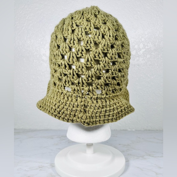 Olive Green Crochet Bucket Hat - Picture 3 of 7